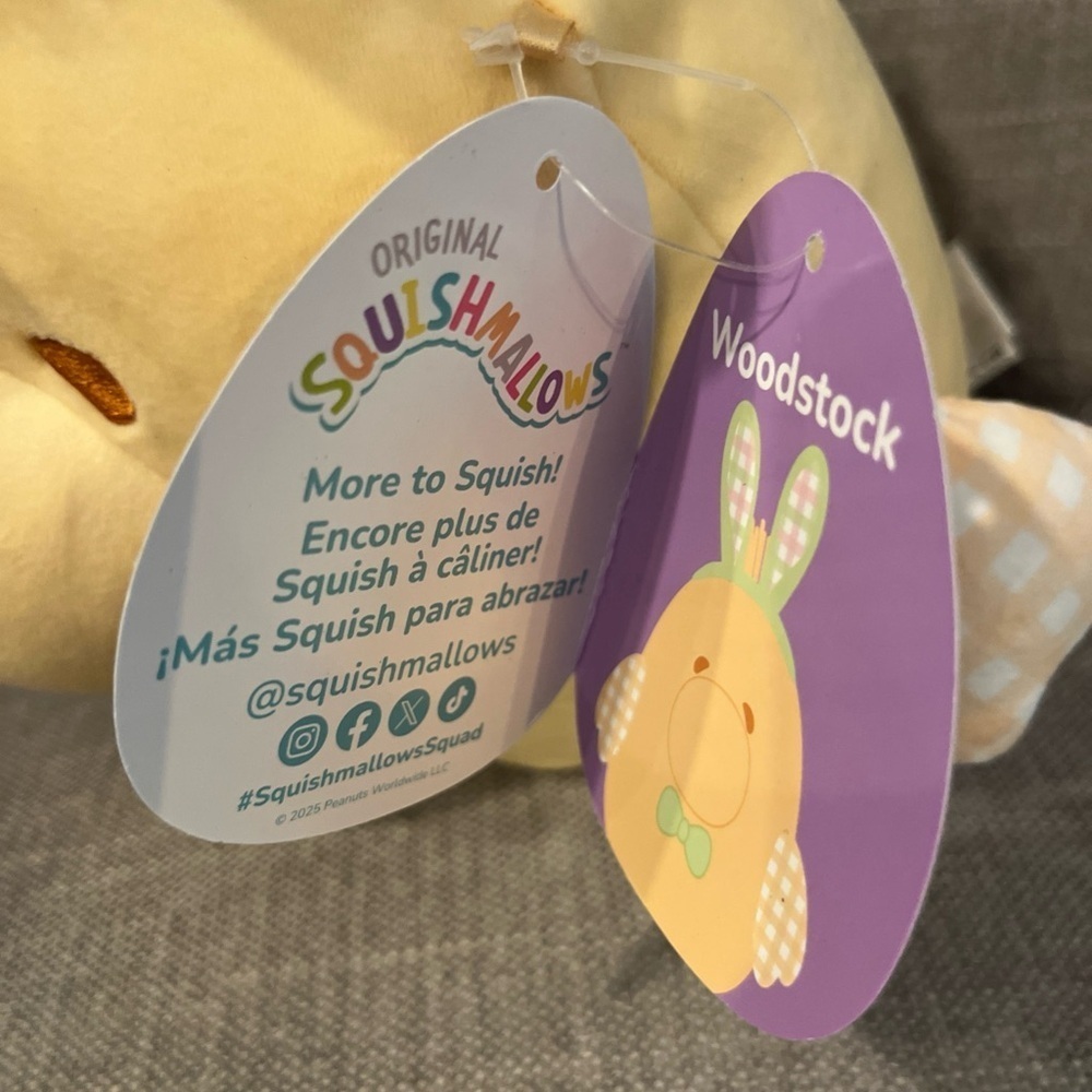 Squishmallows Peanuts Woodstock Easter Bunny Ears & Bow Tie NWT - Picture 4 of 7
